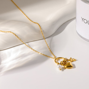 Colliers Pendentifs Pour Femmes, Collection Luxueuse, Style Rétro, En Forme De Cœur Et Croix, En Acier Inoxydable Étanche, Couleur Or Et Strass. h5 Image4