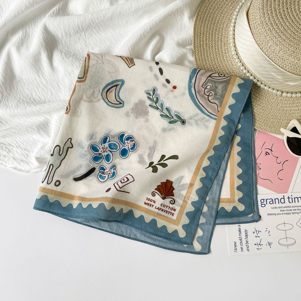 Écharpes D'Été En Coton Pour Femmes, Style Océanique, À Fleurs De Vacances h5Image4