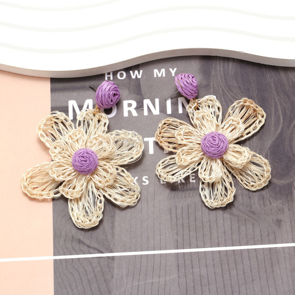 Boucles D'Oreilles Pendantes En Raphia Sweet Flower Pour Femme, Collection Romantique Image3