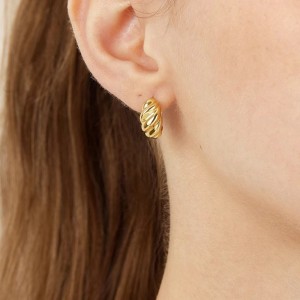 Boucles D'Oreilles Créoles Pour Femmes Simple Series Classic Twist En Cuivre Plaqué Rhodium h5 Image2