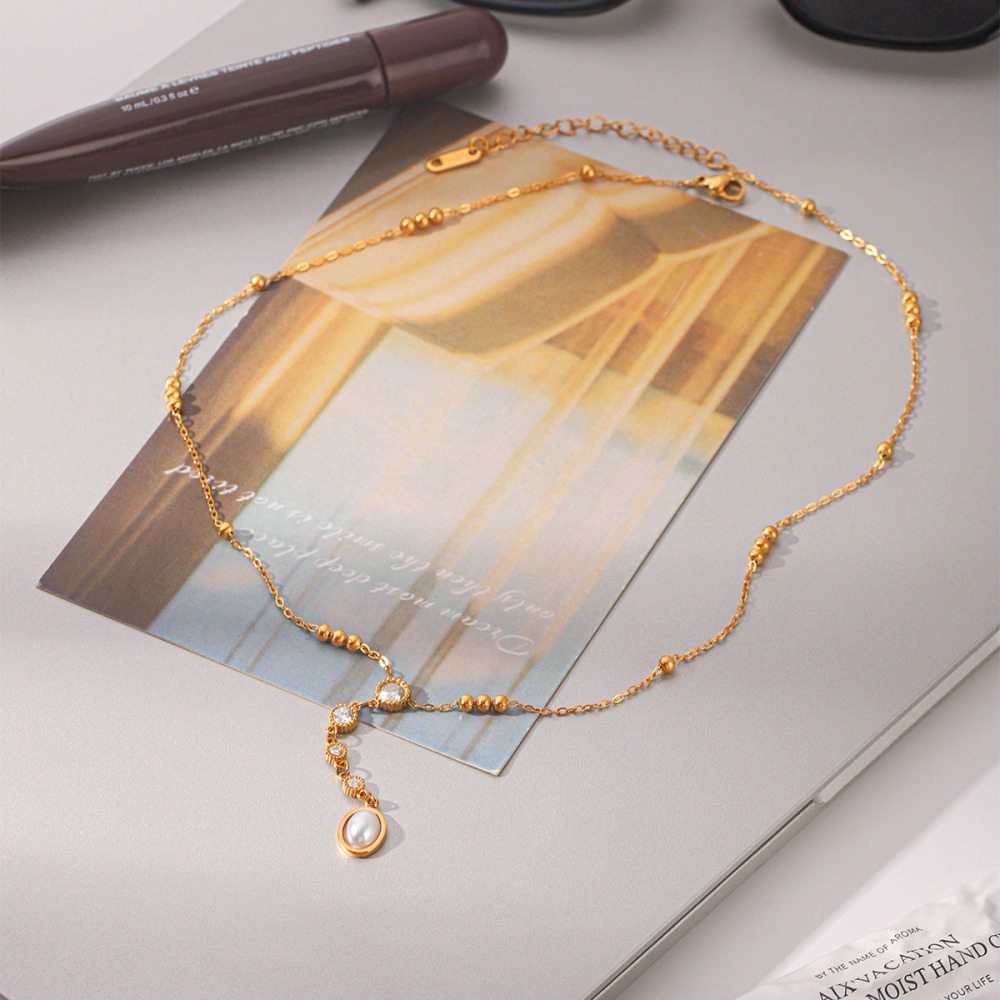 Collier Pendentif Femme Simple Series Daily Chain En Acier Inoxydable Étanche Couleur Or Avec Zircon h5Image5