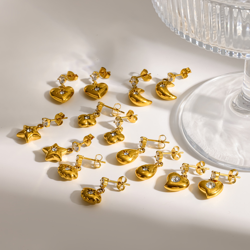 Boucles D'Oreilles Pendantes Pour Femme En Acier Inoxydable, Forme Cœur, Couleur Or, Étanches Image3