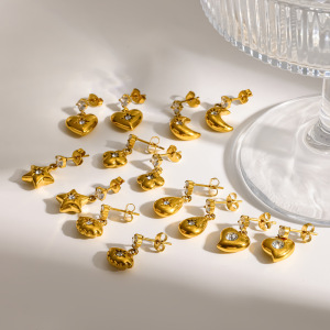 Boucles D'Oreilles Pendantes Pour Femme En Acier Inoxydable, Forme Cœur, Couleur Or, Étanches h5 Image3