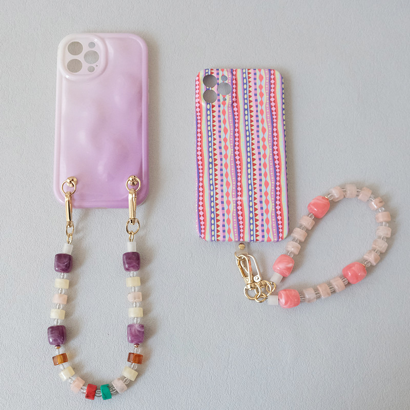 Chaîne De Téléphone En Acrylique Multicolore Avec Perles Quotidiennes De La Série Simple h5Image3