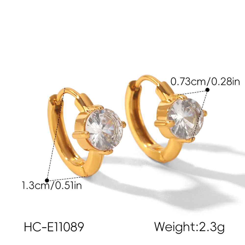 Boucles D'Oreilles Créoles Pour Femmes Simple Series Daily Droplet Circle En Acier Inoxydable Étanche Couleur Or Avec Zircon Image2