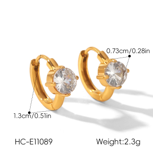 Boucles D'Oreilles Créoles Pour Femmes Simple Series Daily Droplet Circle En Acier Inoxydable Étanche Couleur Or Avec Zircon h5 Image2