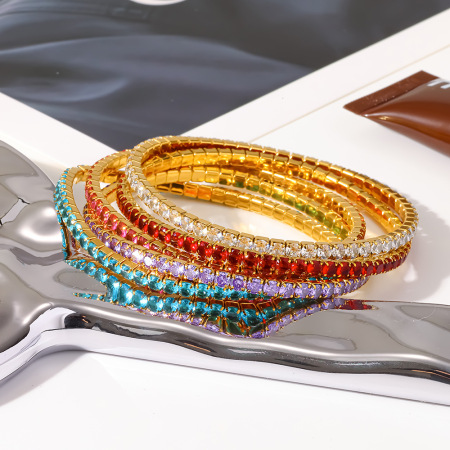 Bracelet jonc pour femme, élégant et géométrique, en acier inoxydable, couleur or, avec zircon, étanche.