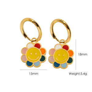 Boucles D'Oreilles Créoles Pour Femme, Collection Romantique, Motif Floral Multicolore Et Visage Souriant, En Acier Inoxydable Étanche, Couleur Or. h5