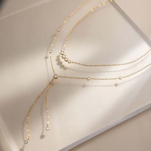 Colliers Superposés Pour Femmes, Collection Simple Series Daily Tassel Chain, En Acier Inoxydable, Couleur Or, Avec Zircon, Étanches. h5 Image4