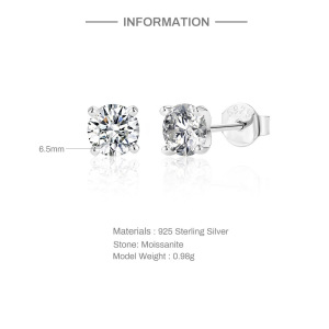 Boucles D'Oreilles En Moissanite S925 Plaqué Platine, Forme Géométrique Classique, Collection Simple Series h5 Image4
