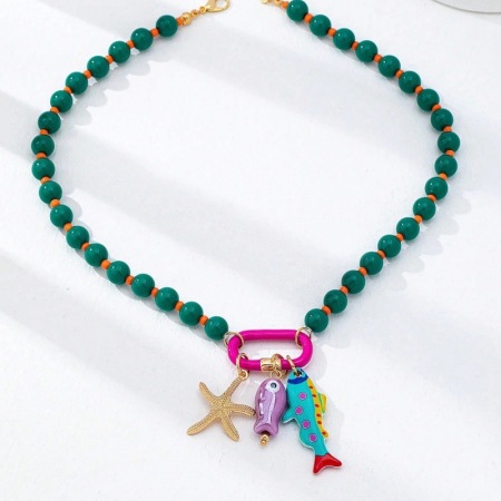 Colliers pendentifs romantiques pour femmes, en résine plaquée or champagne, représentant un poisson et une étoile de mer. 2