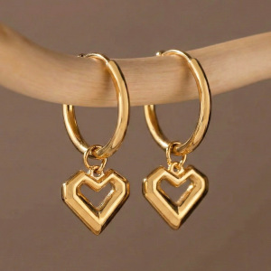 Boucles D'Oreilles Pendantes Pour Femme, En Acier Inoxydable, Couleur Or, Style Simple Series Simple Heart h5 Image2