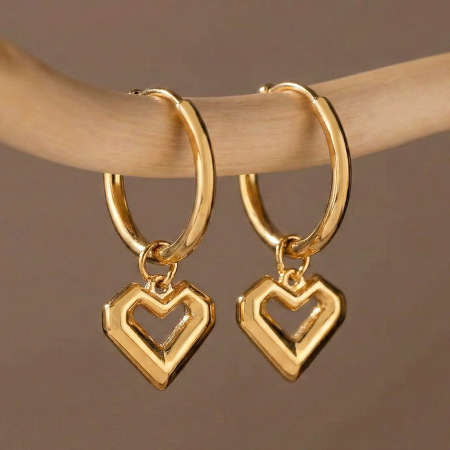 Boucles d'oreilles pendantes pour femme, en acier inoxydable, couleur or, style Simple Series Simple Heart 2