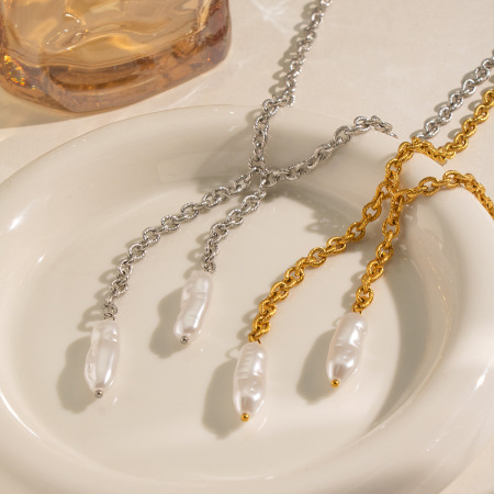 Colliers pendentifs pour femmes avec pompon, en acier inoxydable étanche, couleur or et perle