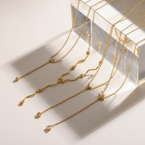 Colliers Pendentifs Pour Femmes En Acier Inoxydable Étanche, Couleur Or, En Forme De Y, Ornés De Strass h5 Image2