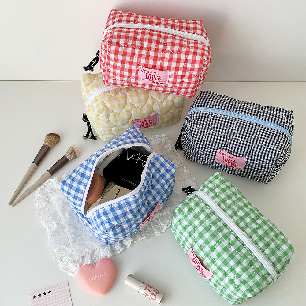 Trousses À Maquillage Simple Series Sweet Heart Plaid En Polyester Multicolores Image4