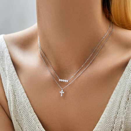 Colliers en moissanite pour femmes, collection Luxurious Series Simple Cross, plaqués rhodium S925 2