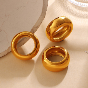 Bagues Minimalistes Pour Femmes, Collection Daily Circle, En Acier Inoxydable Étanche, Couleur Or. h5 Image4