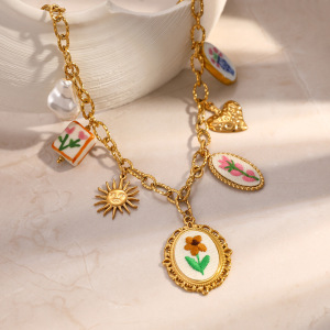 Colliers Pendentifs Pour Femmes, Collection Romantique, Motif Floral En Forme De Cœur Irrégulier, En Acier Inoxydable Étanche Couleur Or h5 Image3