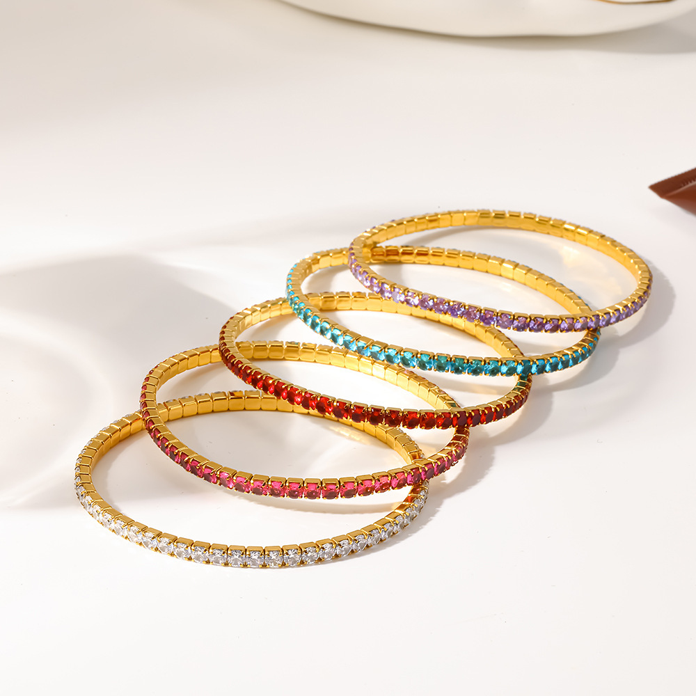 Bracelet Jonc Pour Femme, Élégant Et Géométrique, En Acier Inoxydable, Couleur Or, Avec Zircon, Étanche. Image3