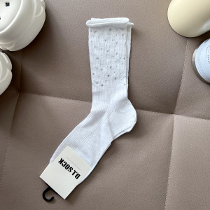 Chaussettes Mi-Mollet Élégantes, Légèrement Rebondissantes, De Couleur Unie Et Ornées De Strass. h5