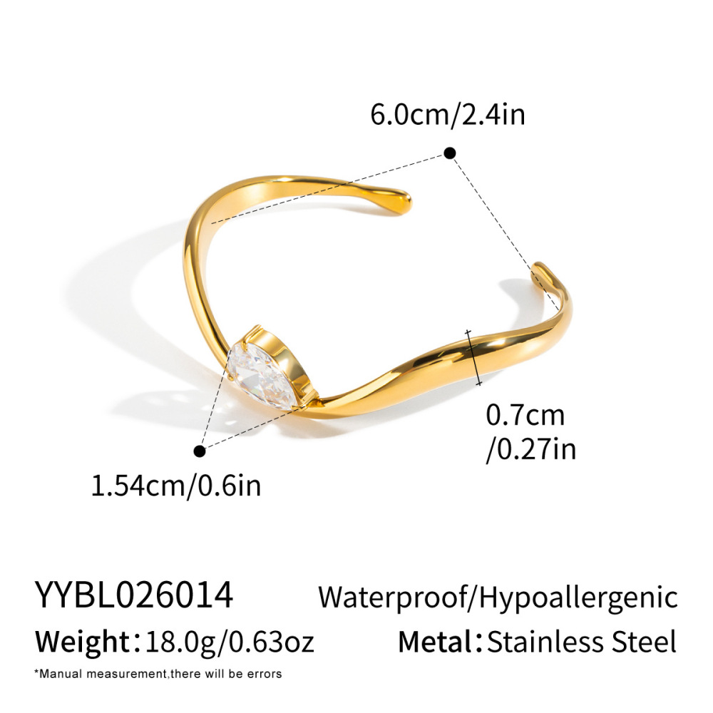 Bracelet Manchette Femme En Acier Inoxydable, Étanche, Couleur Or, Avec Zircon, Forme Linéaire 