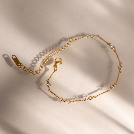 Bracelet chaîne simple en acier inoxydable étanche couleur or avec zircon pour femme 2