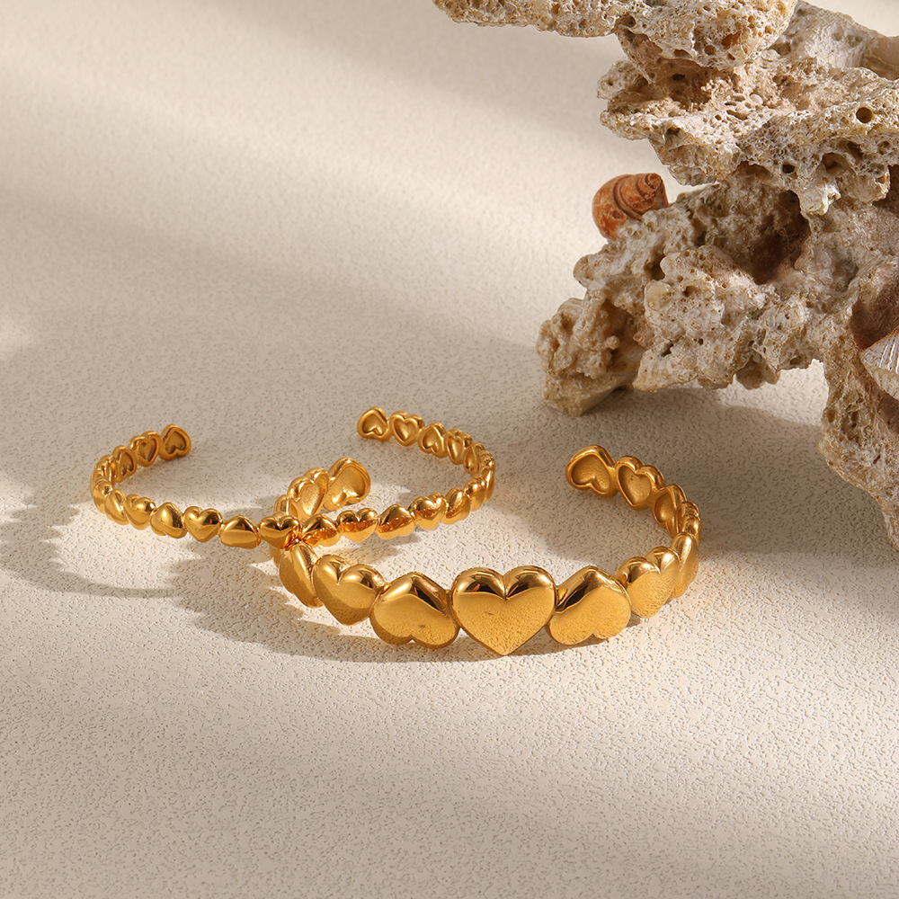 Bracelets Manchettes Pour Femmes En Acier Inoxydable, Étanches, Couleur Or, Avec Motif Cœur Image3