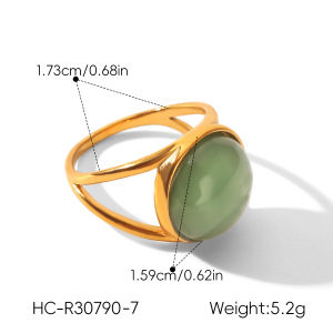 Bagues Pour Femmes En Acier Inoxydable Étanche Couleur Or Avec Pierre Naturelle, Collection Simple Daily Circle h5 Image2