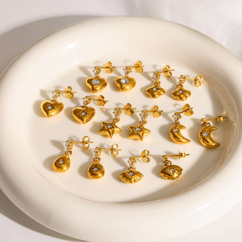 Boucles D'Oreilles Pendantes Pour Femme En Acier Inoxydable, Forme Cœur, Couleur Or, Étanches Image2