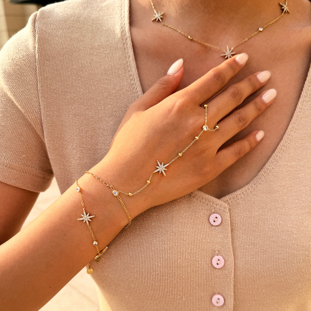 Ensembles De Bracelets Pour Femmes Simple Series Daily Star En Acier Inoxydable Étanche Couleur Or Image6