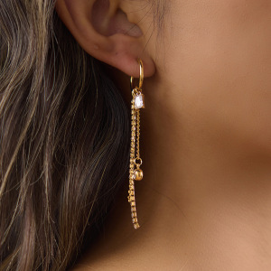 Boucles D'Oreilles Pendantes Pour Femme, Élégantes Et Simples, En Acier Inoxydable Imperméable, Couleur Or, Avec Pompon Et Zircon. h5 Image2