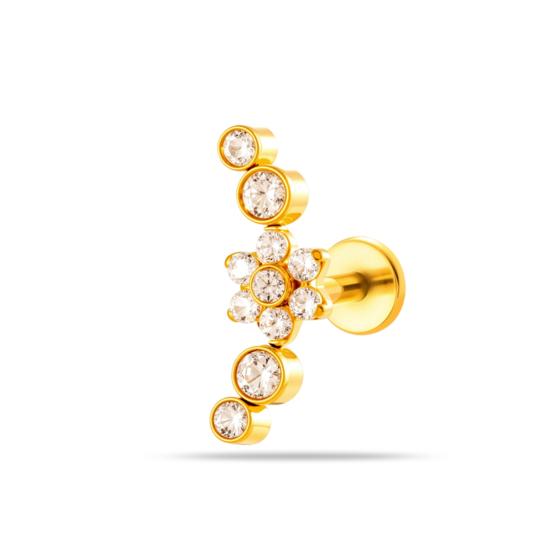 Boucles D'Oreilles Piercing Femme, Forme Géométrique, Nœud Papillon Et Fleur Simple, Alliage De Titane Doré Et Zircon. 