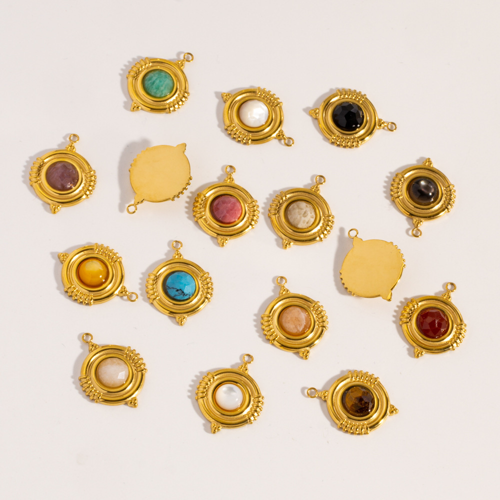 Pendentifs Ronds En Acier Inoxydable, Étanches, Couleur Or, Avec Pierre Naturelle, Pour Femmes, Collection Classique À Faire Soi-Même h5Image3