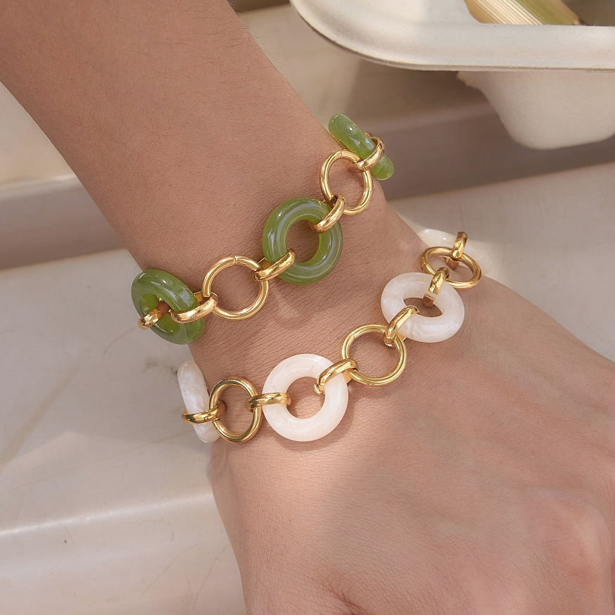 Bracelet Chaîne Femme Simple Series Daily Patchwork Circle En Acier Inoxydable Étanche Couleur Or Image3