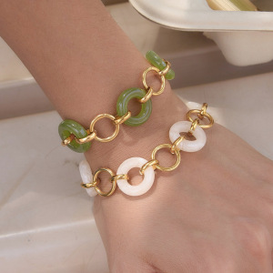 Bracelet Chaîne Femme Simple Series Daily Patchwork Circle En Acier Inoxydable Étanche Couleur Or h5 Image3