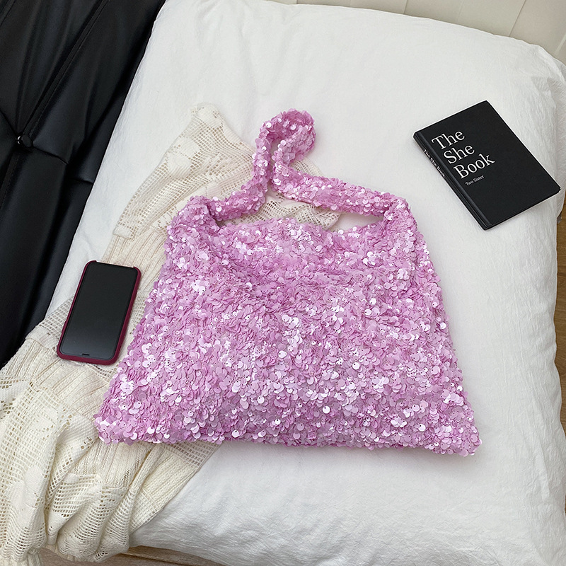 Sac Carré Pour Femme En Polyester Uni À Sequins, Style Décontracté Image5