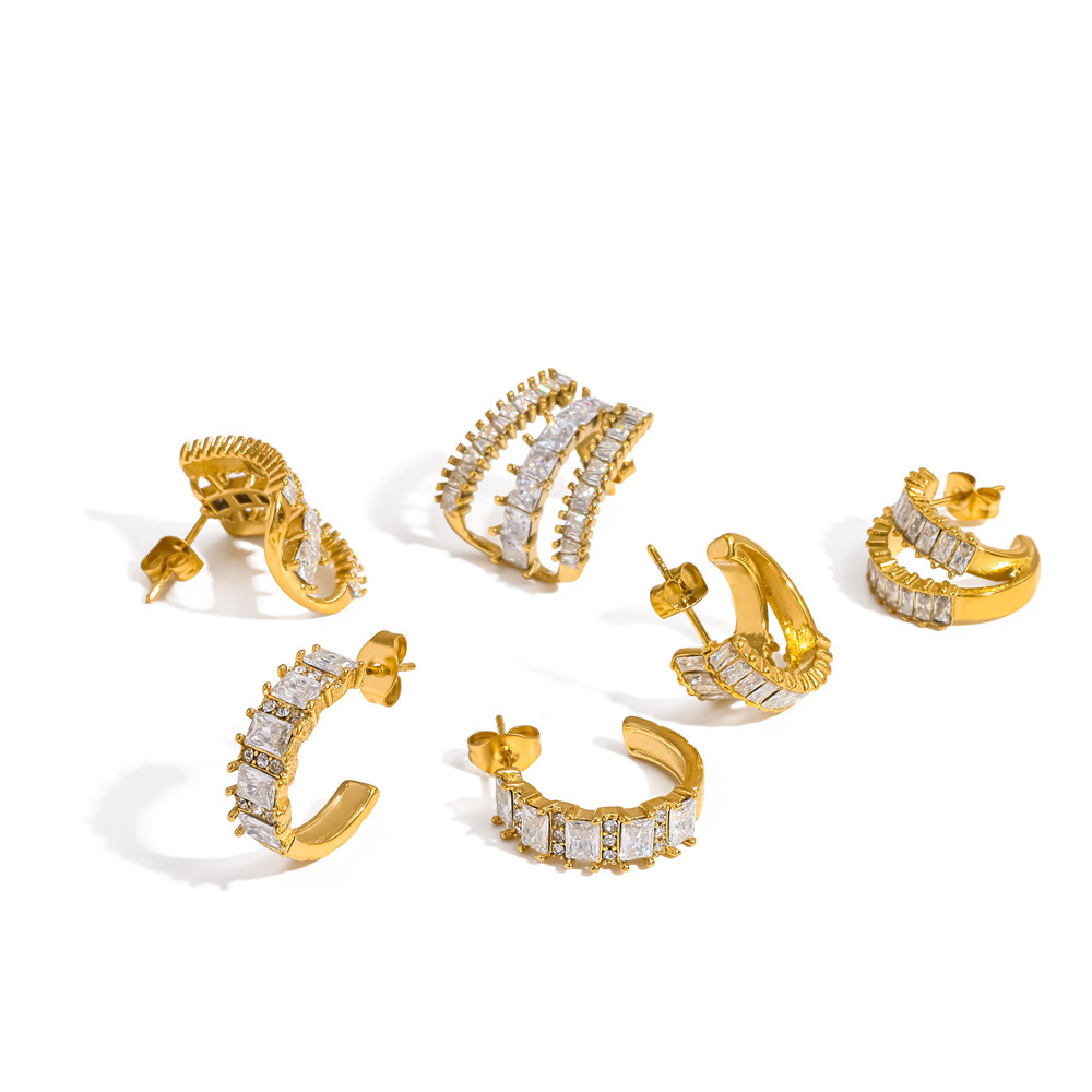Boucles D'Oreilles Puces Pour Femmes En Acier Inoxydable Étanche, Couleur Or, Ornées De Strass Image4