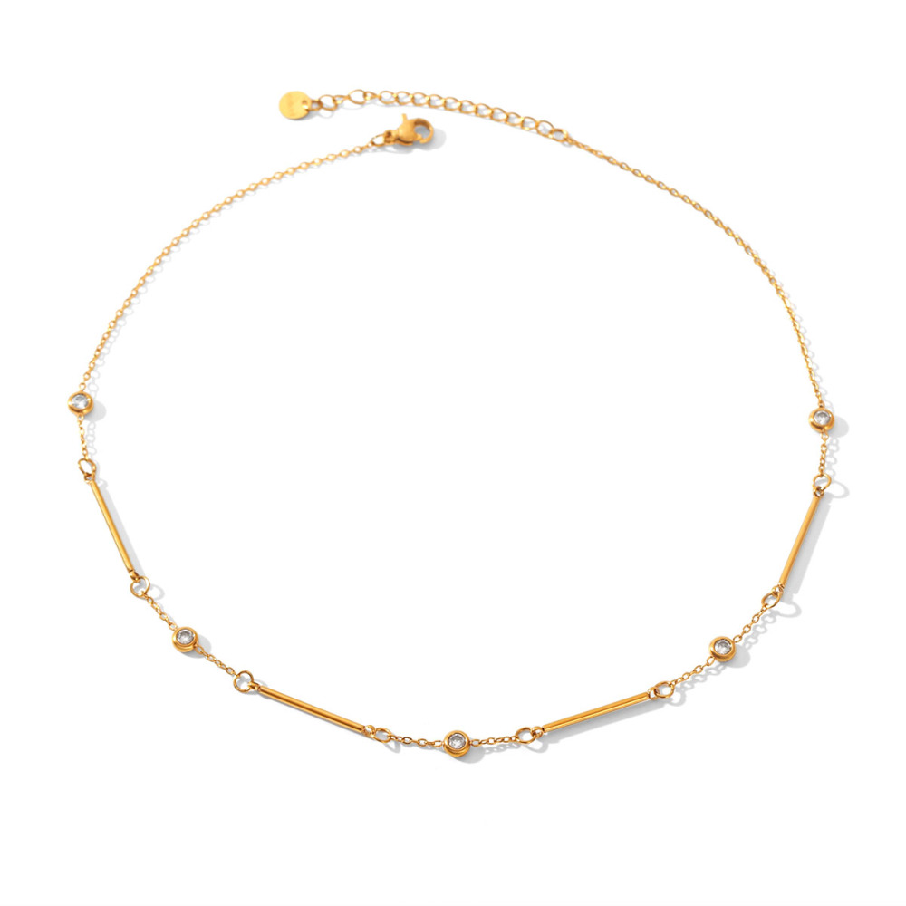 Colliers À Maillons Pour Femmes Daily Chain En Acier Inoxydable, Étanches, Couleur Or Et Zircon