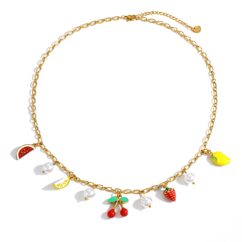 Colliers Pendentifs Pour Femmes, Collection Romantique, Motif Cœur Et Fruit, En Acier Inoxydable Étanche, Couleur Or Image4