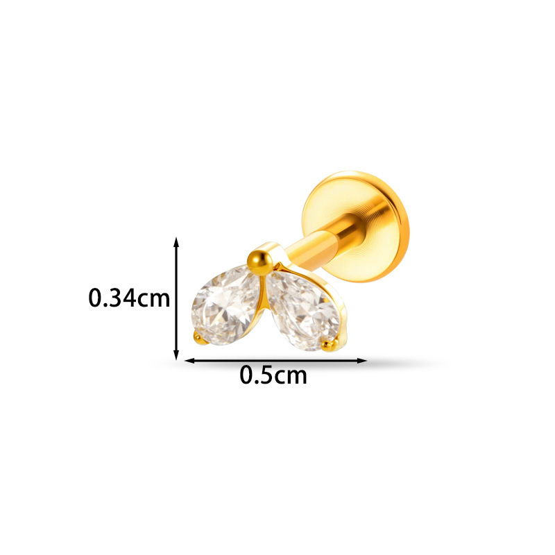 Boucles D'Oreilles Piercing Femme En Alliage De Titane Couleur Or, Forme Simple Cœur Et Étoile, Zircon. Image2