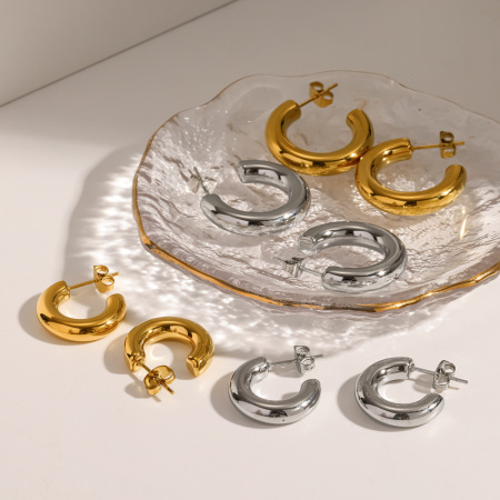 Boucles d'oreilles puces classiques en acier inoxydable, étanches, couleur or, en forme de C, pour femmes