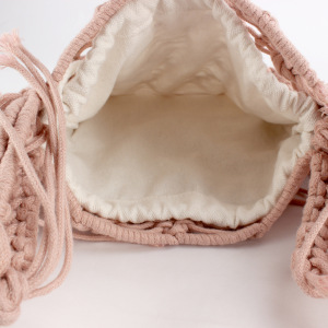 Sac Carré Pour Femme En Coton Tissé Uni À Pompons Ajourés, Style Décontracté h5 Image5