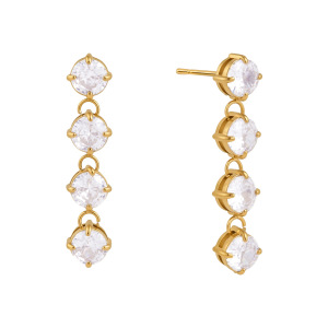 Boucles D'Oreilles Pendantes Pour Femme, Style Luxueux, Avec Pompon Simple Et Rond, En Acier Inoxydable Étanche Couleur Or Et Zircon. h5 Image4