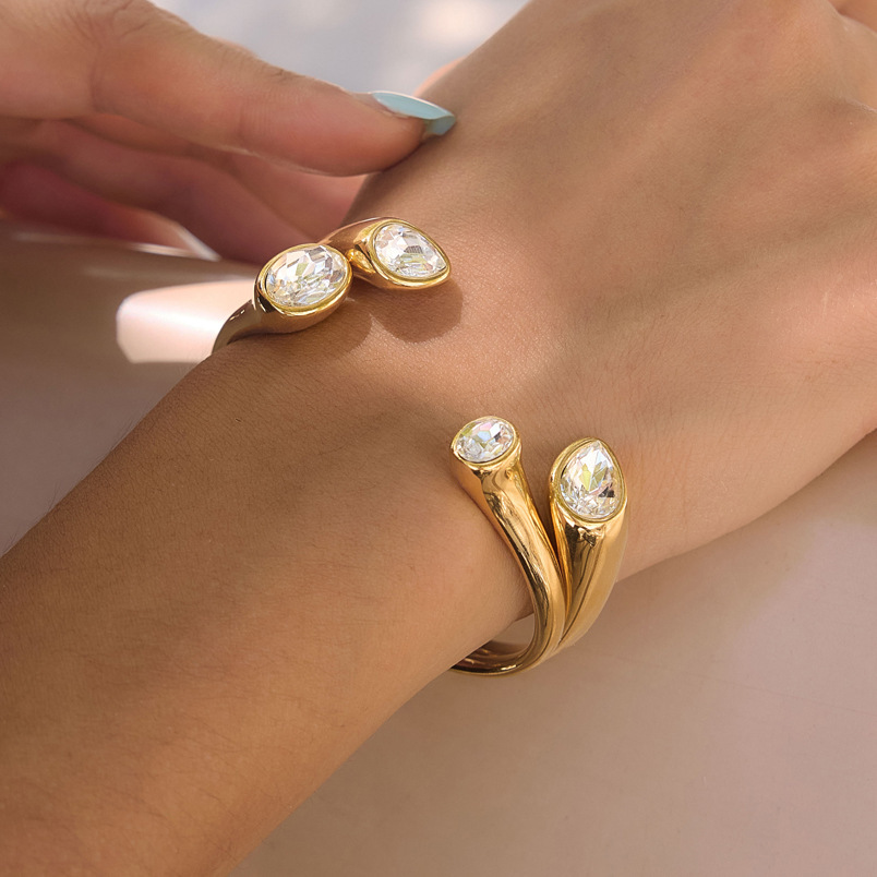 Bracelets Manchettes Pour Femmes En Acier Inoxydable, Étanches, Couleur Or, À Lignes Simples En Forme De Gouttelettes Image2