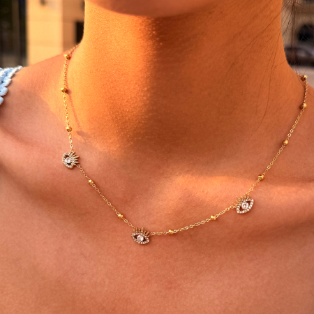 Colliers pendentifs pour femmes Simple Series Daily Devil's Eye en acier inoxydable étanche couleur or et zircon 2