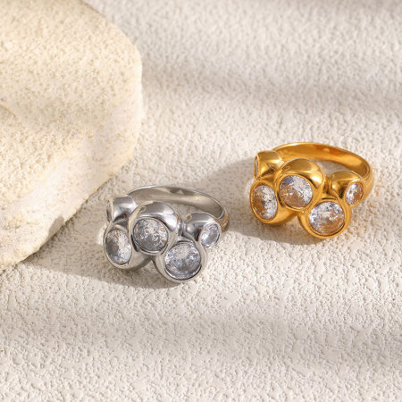 Bagues pour femmes en acier inoxydable doré, élégantes et serties de zircon, style cercle luxueux et étanche 2