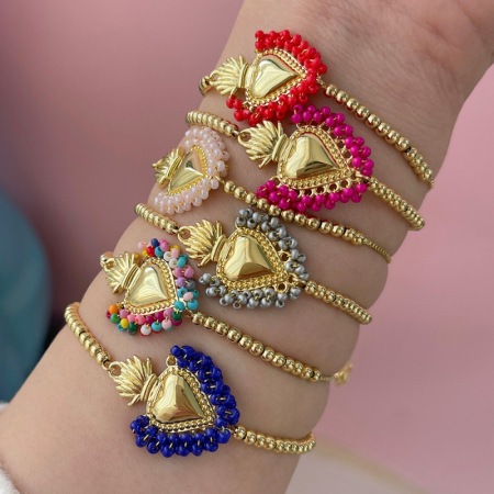 Bracelets en cuivre à perles en forme de cœur simple pour femmes, collection romantique