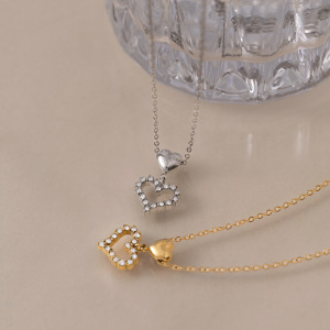 Colliers Pendentifs Pour Femmes En Forme De Cœur Simple, En Acier Inoxydable Étanche, Couleur Or Et Zircon. h5 Image3