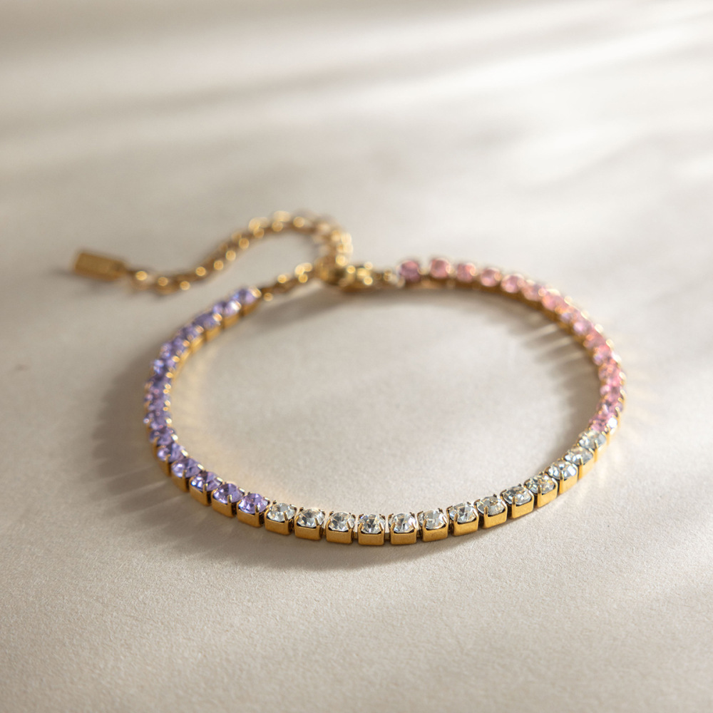 Bracelet Chaîne Simple En Acier Inoxydable Étanche Couleur Or Avec Zircon Pour Femme Image3